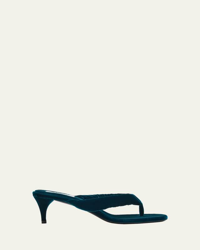 Velvet Kitten-Heel Thong Sandals